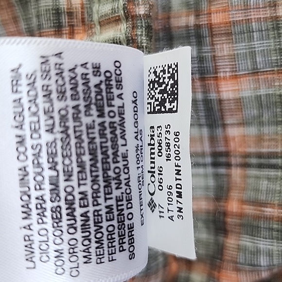 Columbia orange gray plaid pearl snap 2 pocket collared shirt Size Large TALL - Picture 8 of 9